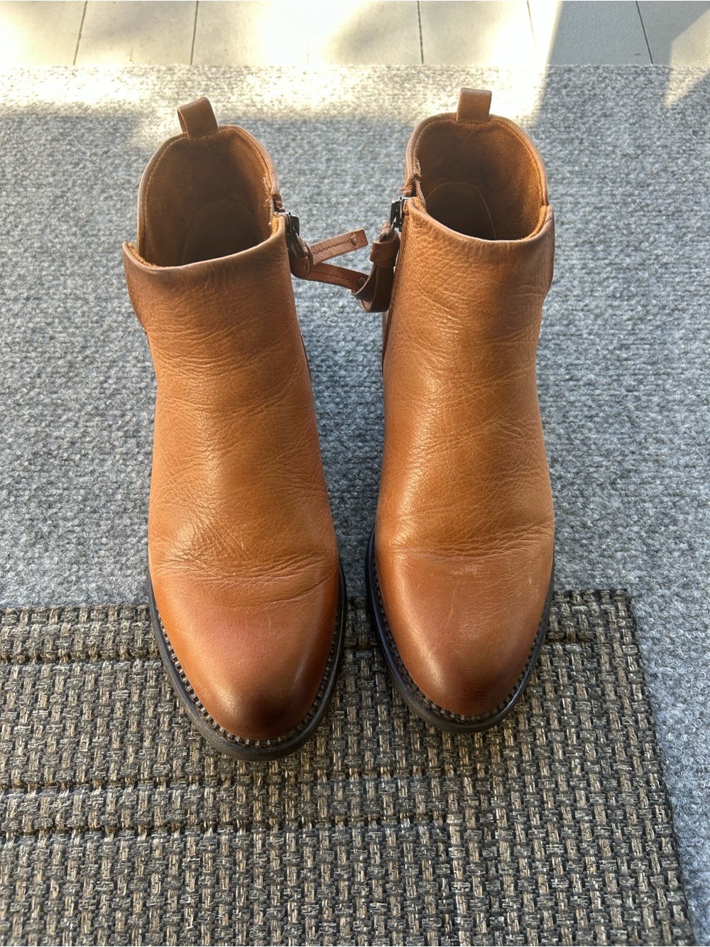 Franco Sarto Chestnut Brown Leather Ankle Boots with Side Zip